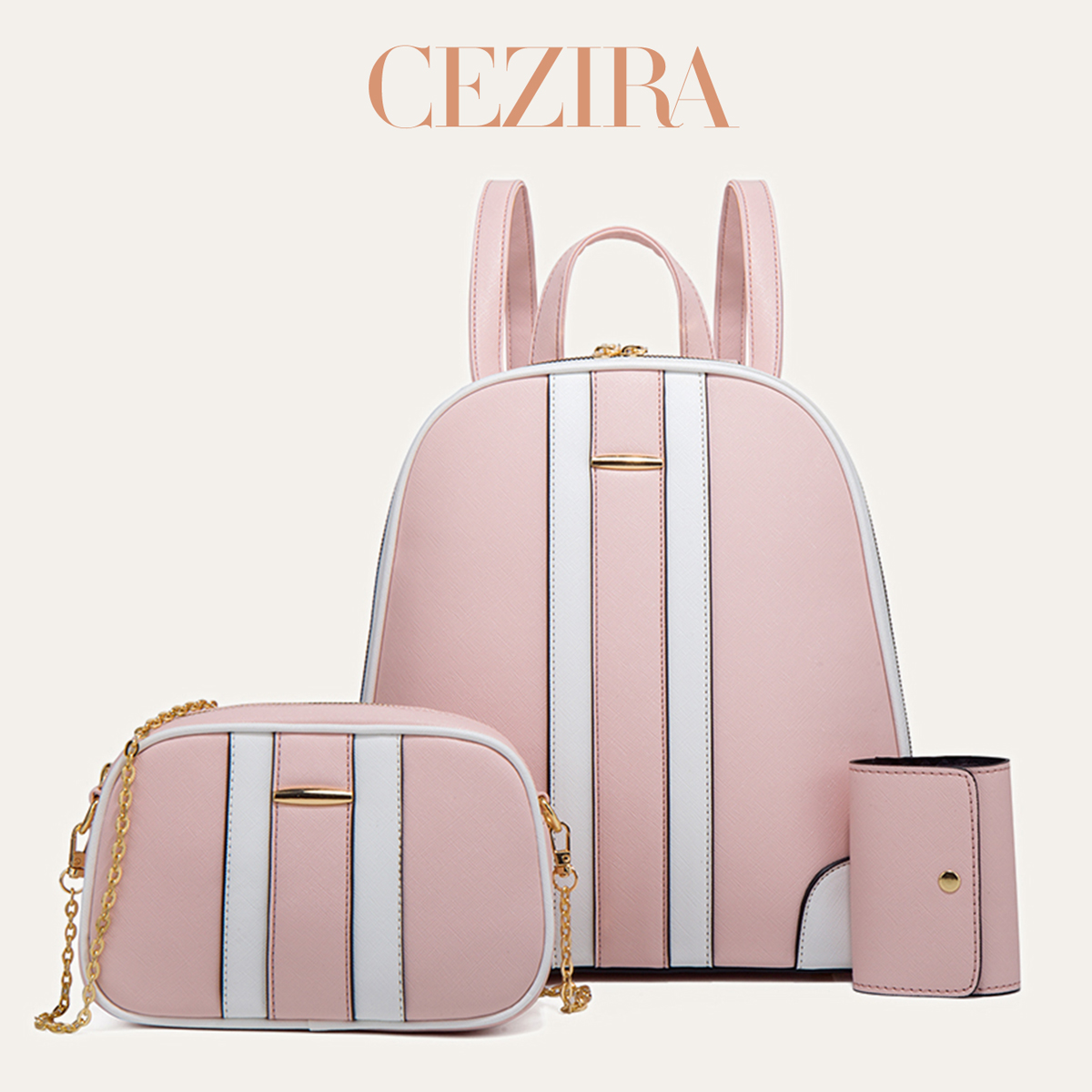 Fashion Backpack Women - CR Fashion Stripes Patchwork Backpack Set